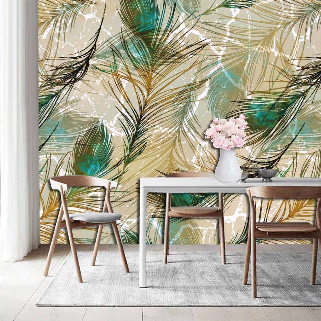 Фотообои в интерьере перья павлина  14-135 фото