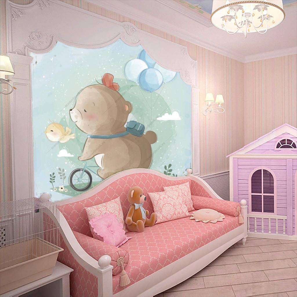 Фотообои в интерьере котенок на велосипеде  12-463 фото