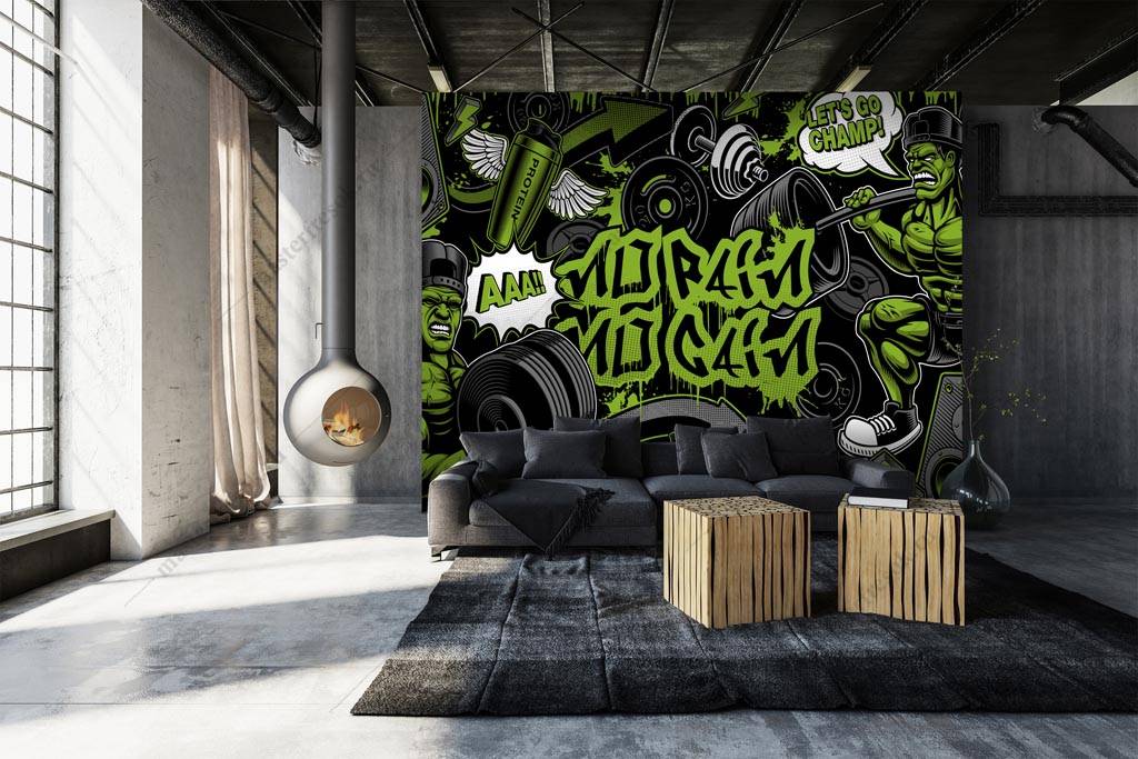 Фотообои Черно-зеленое граффити  12-1284