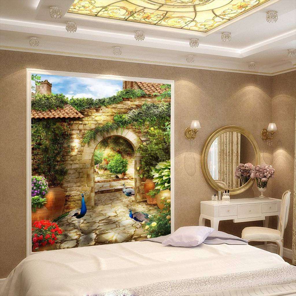 Фотообои Дворик с павлинами  17-0073