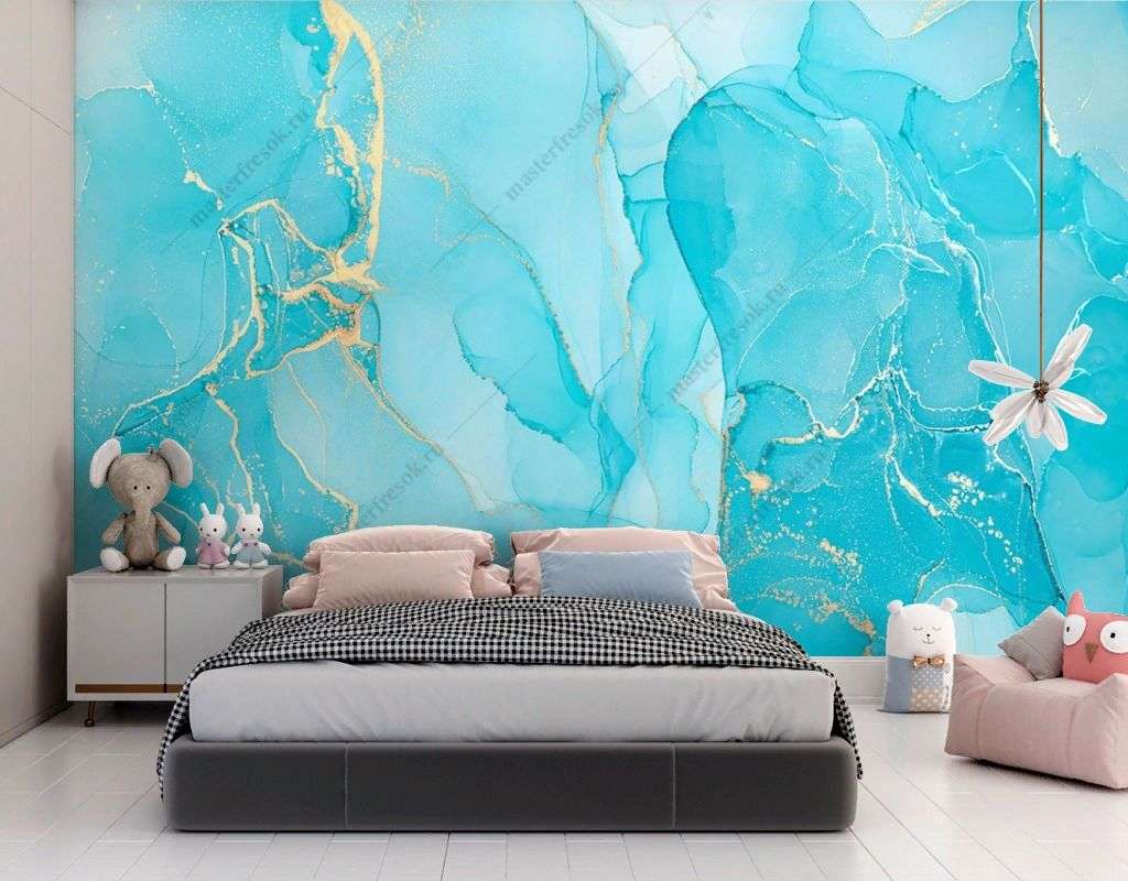 Фотообои в интерьере чернила голубые  9-1781 фото