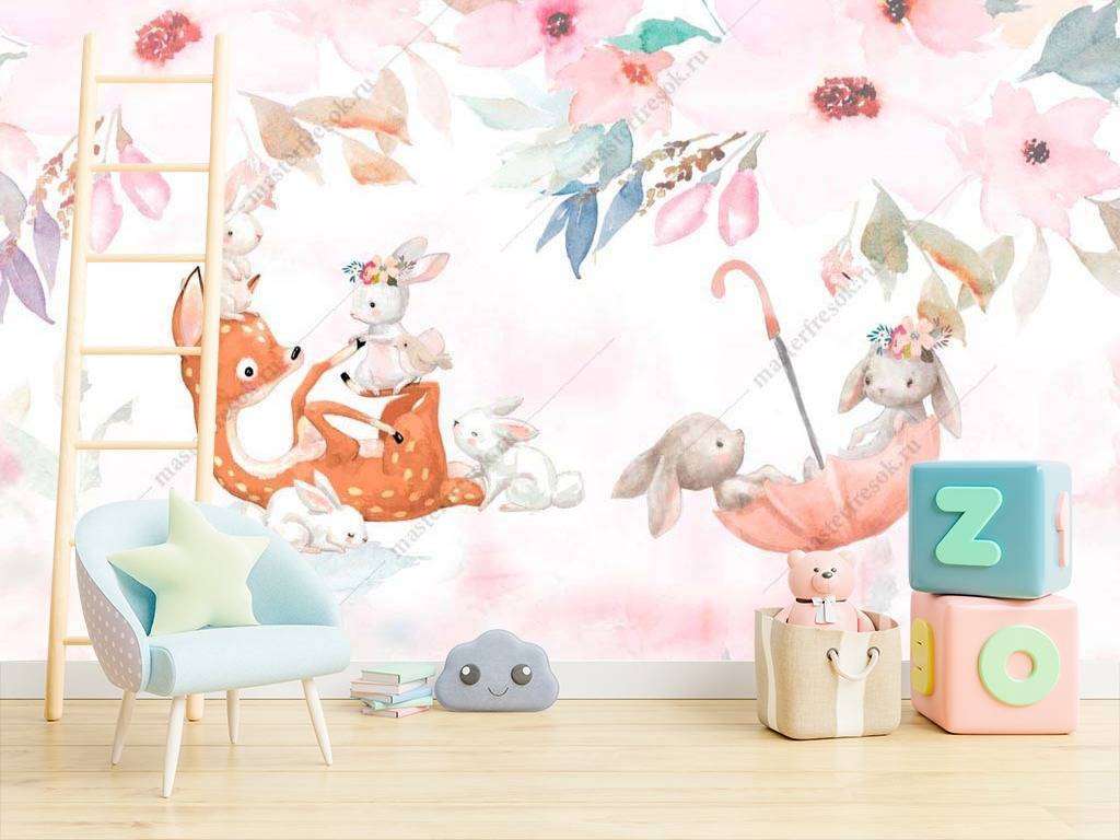 Фотообои в интерьере иллюстрация животные  14-015 фото