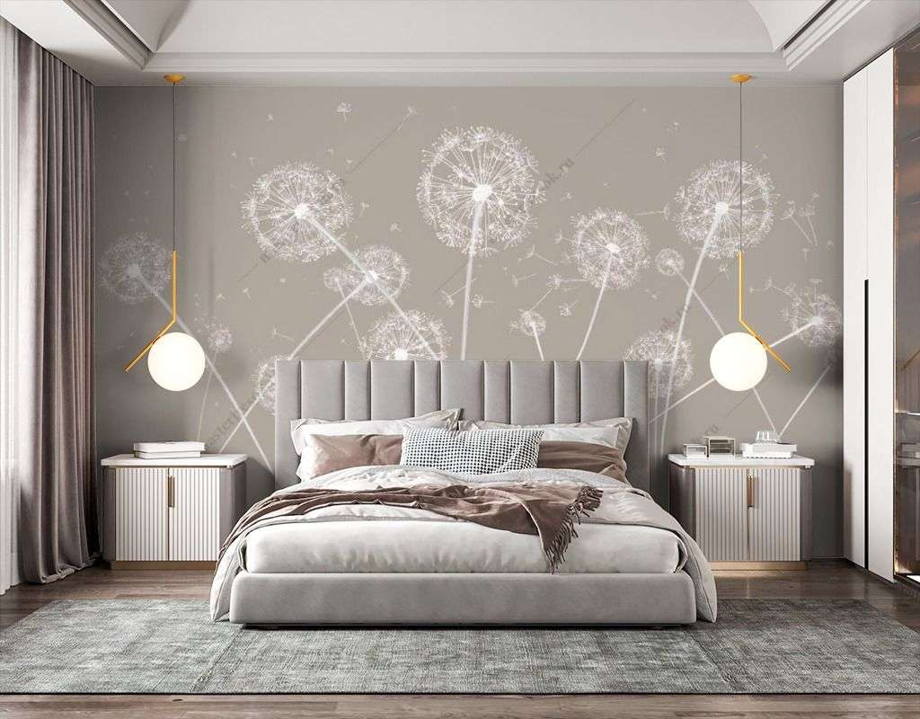 Фотообои в интерьере одуванчики на бежевом фоне  14-524 фото