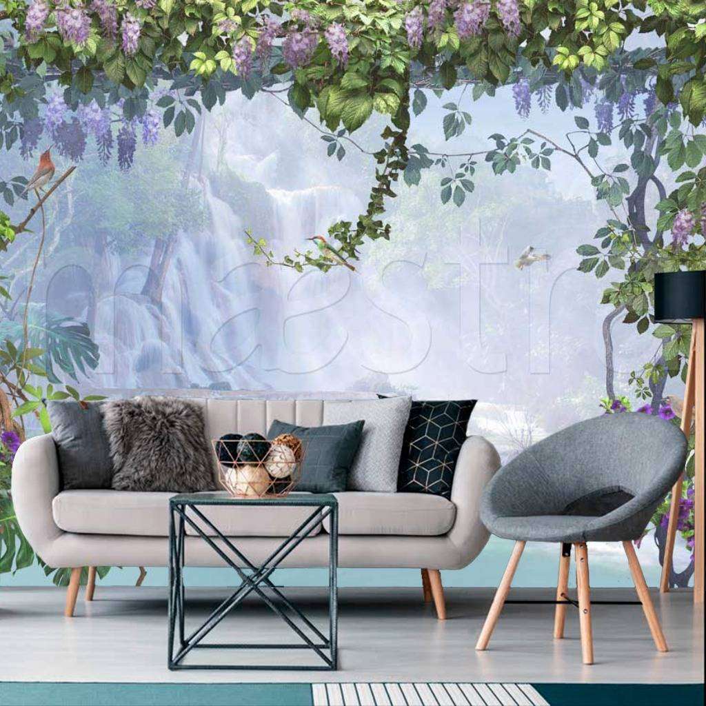 Фотообои Бесшовные обои на стену:  Водопад в лесу. Артикул: 7-429  