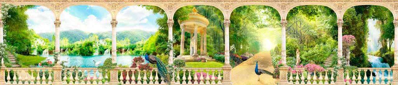 Фотообои в интерьере прогулка в парке с водопадами  11-103 фото