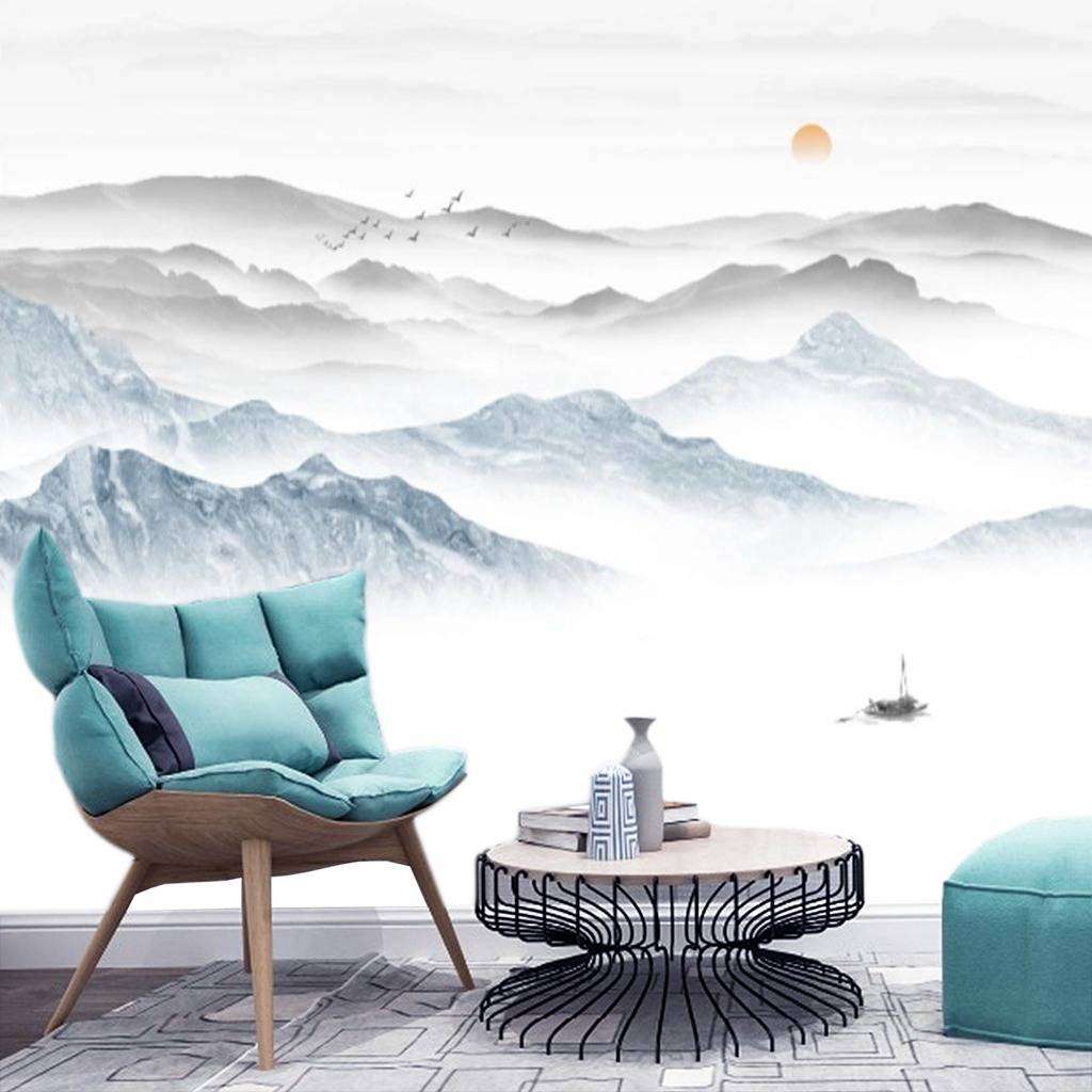Фотообои в интерьере серо-голубые горы  15-660 фото