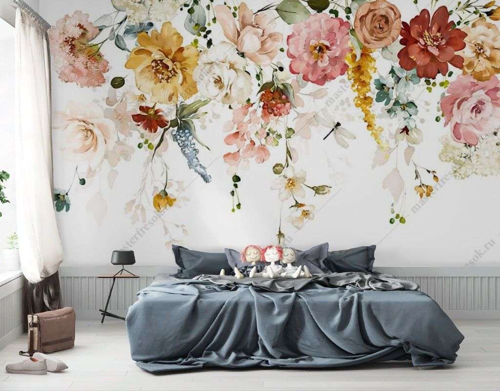 Фотообои в интерьере цветочный дождь  9-1723 фото