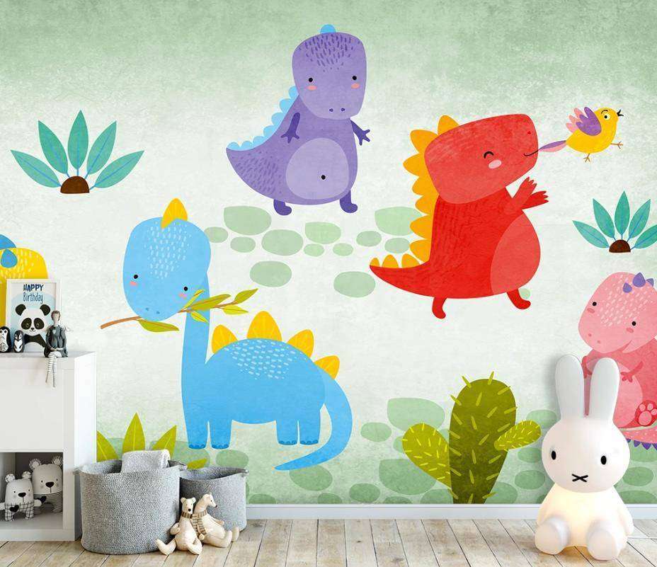 Фотообои в интерьере цветные динозавры  15-633 фото