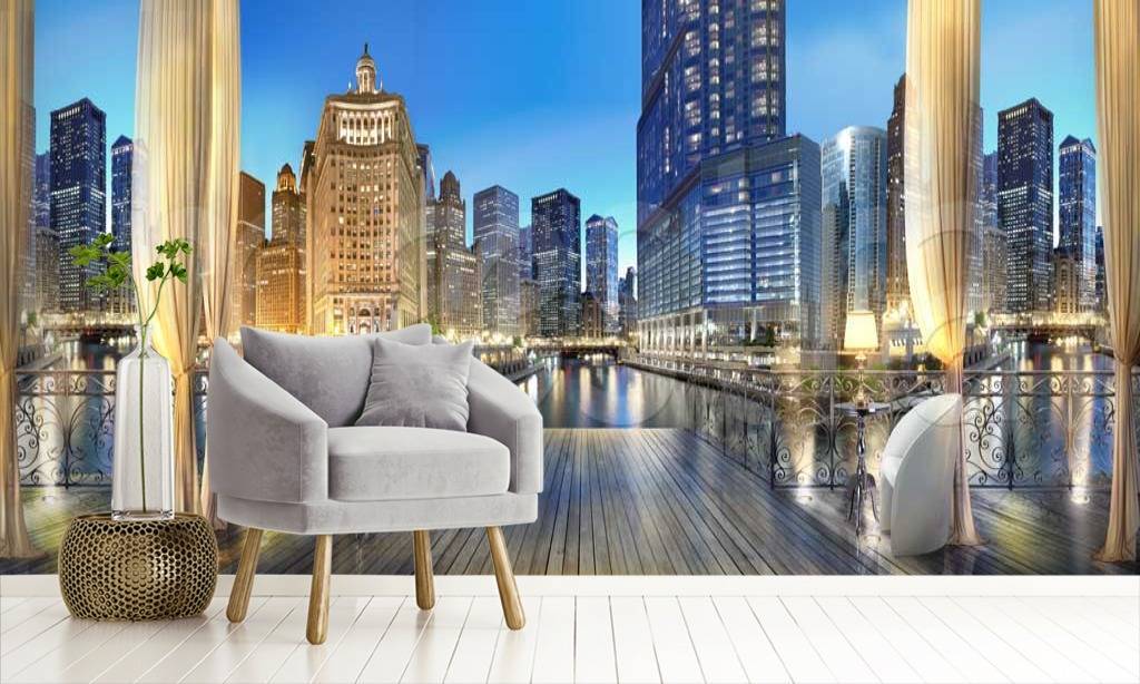 Фотообои Кафе в ночном мегаполисе  11-106