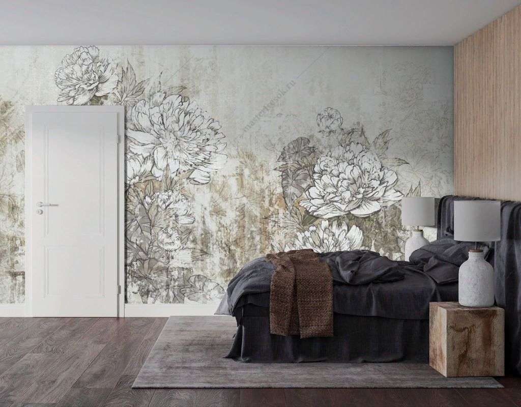 Фотообои в интерьере ретро пионы  9-1685 фото