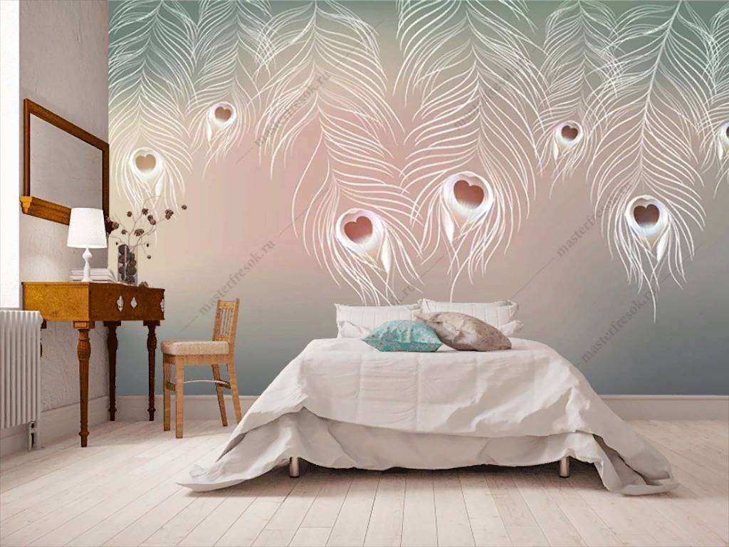 Фотообои в интерьере павлинье перо  15-848 фото