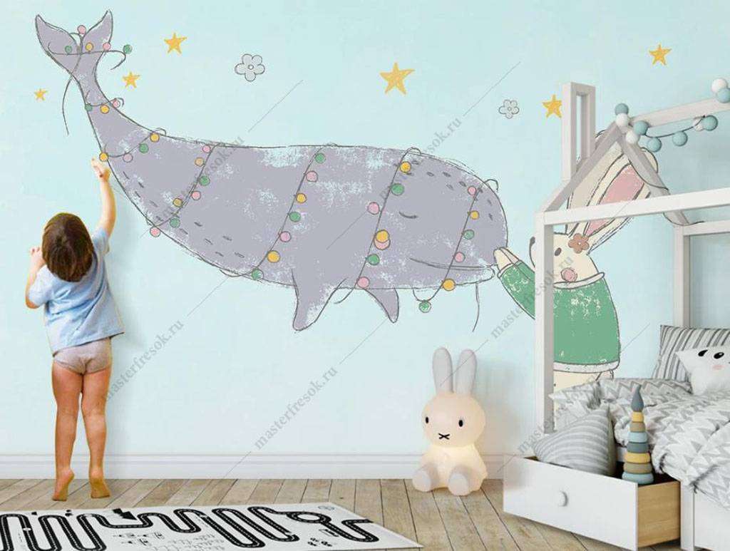 Фотообои в интерьере праздничный кит  16-035 фото