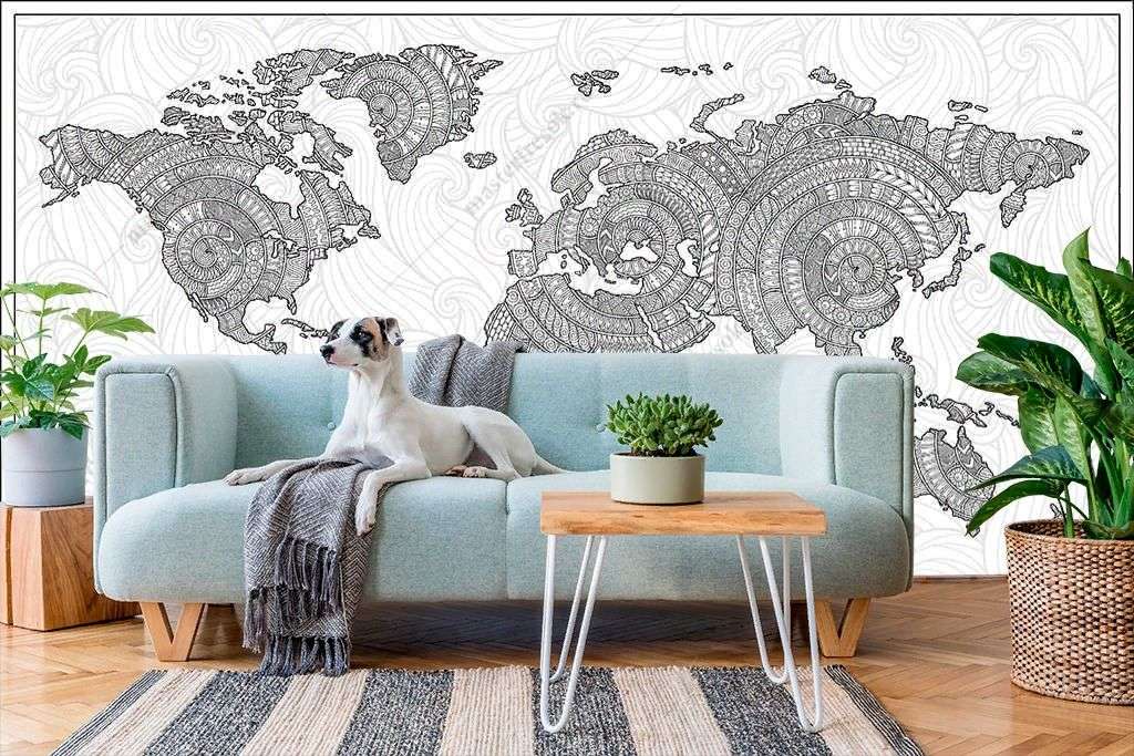 Фотообои в интерьере карта в гостиную  9-1773 фото