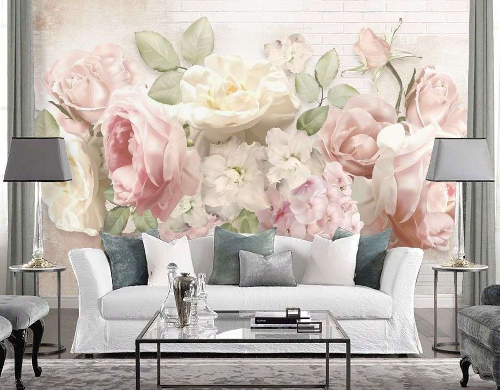 Фотообои в интерьере пышные пионы и розы    14-768 фото