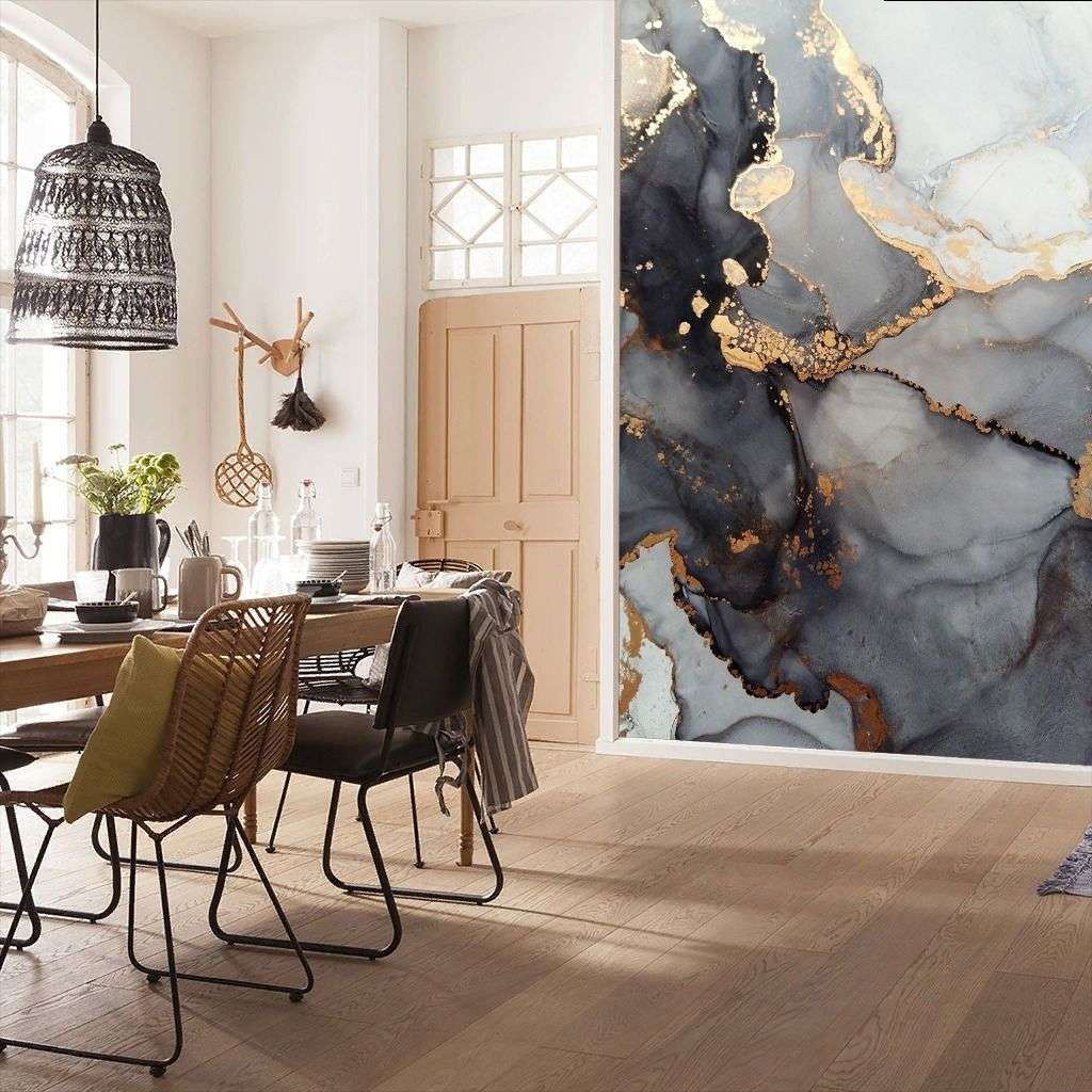 Фотообои в интерьере мрамор черный с золотом  9-1424 фото