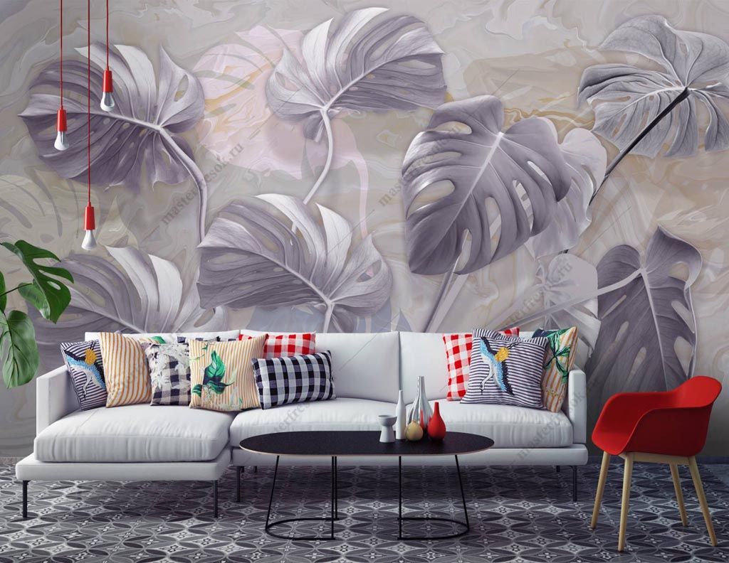 Фотообои Листья монстеры в сиреневом цвете  13-318
