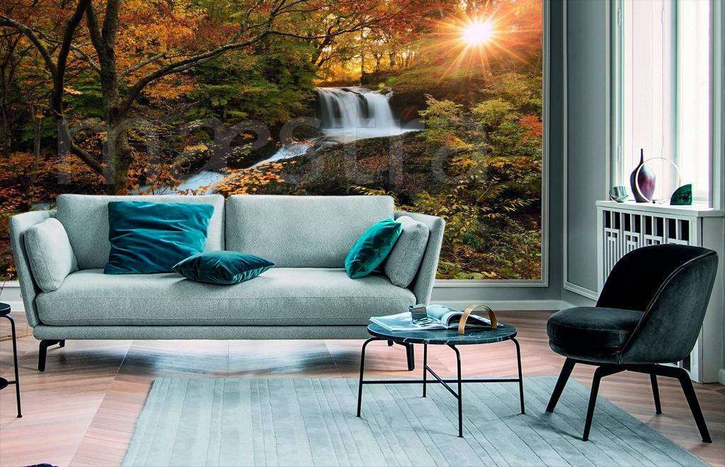 Фотообои в интерьере осенний водопад  4-369 фото