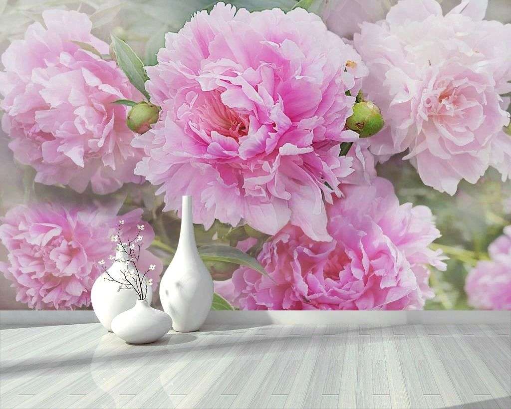 Фотообои в интерьере 3д пионы розовые  13-241 фото