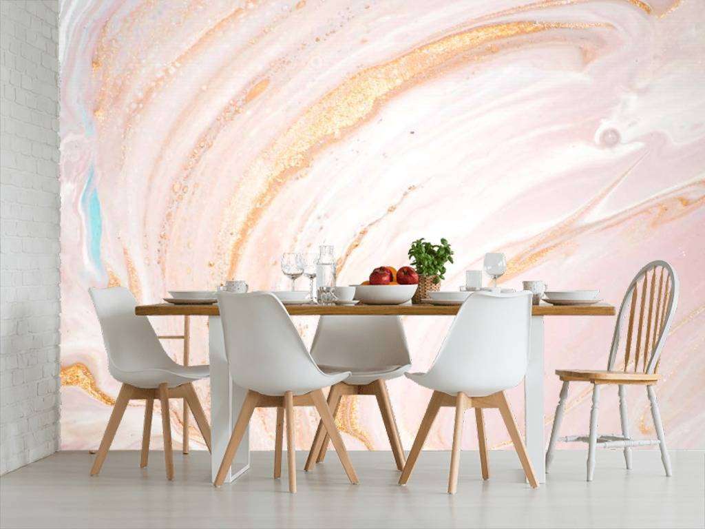 Фотообои в интерьере флюид арт - розовая буря  9-919 фото