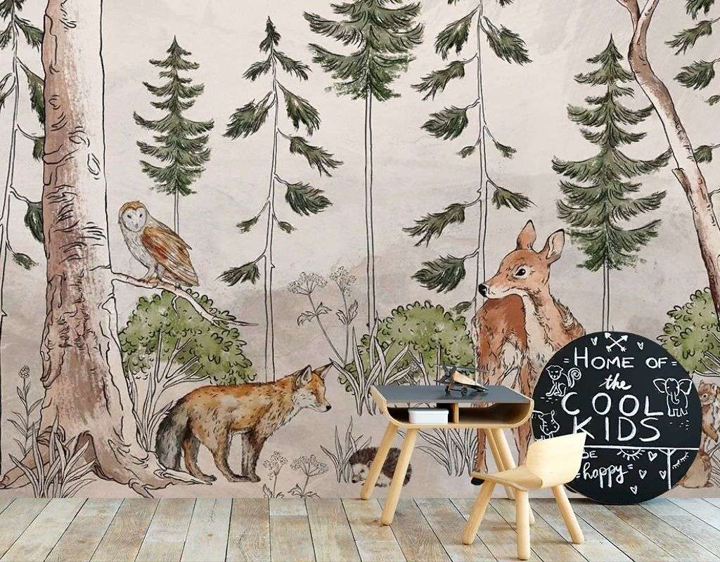 Фотообои в интерьере лес с оленем  12-1646 фото