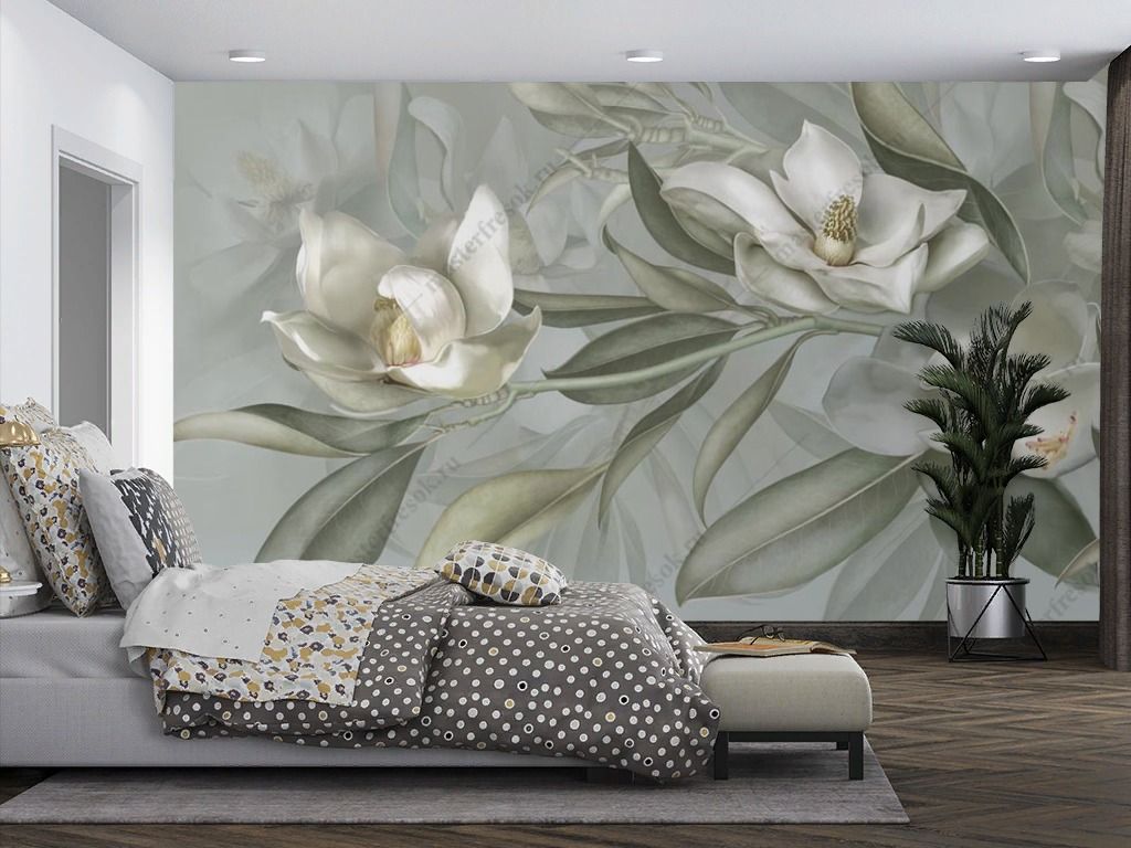 Фотообои Лилии на зеленом фоне  13-477
