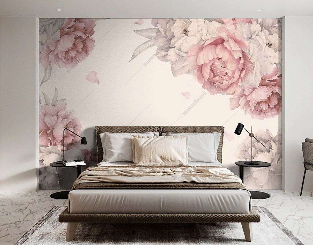 Фотообои в интерьере пионы нежно-розовые  12-1470 фото