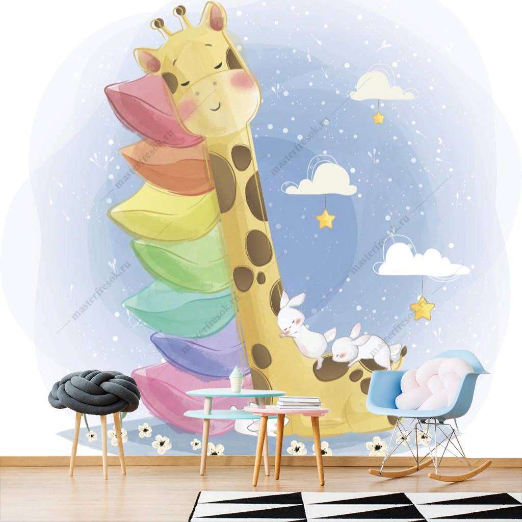 Фотообои в интерьере жираф отдыхает  12-464 фото
