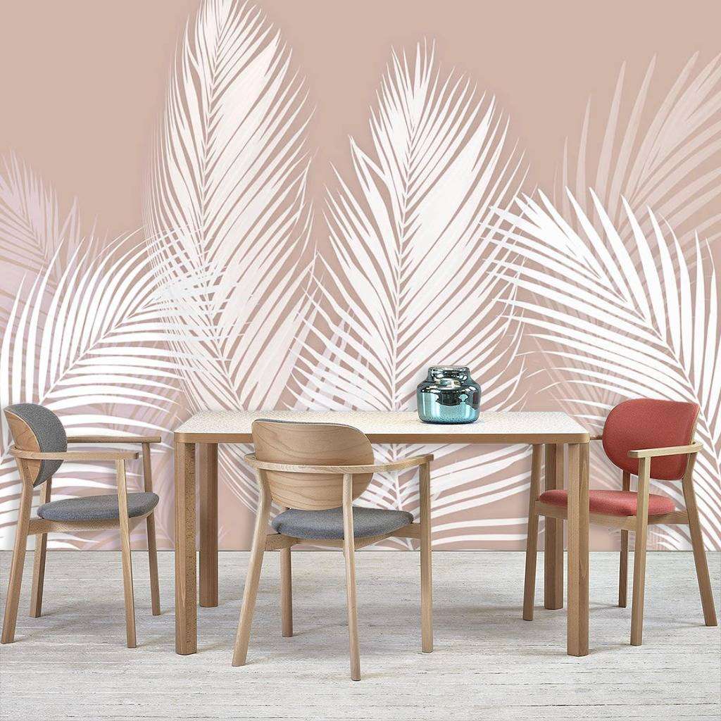 Фотообои в интерьере белый папоротник на бежевом фоне  13-056 фото