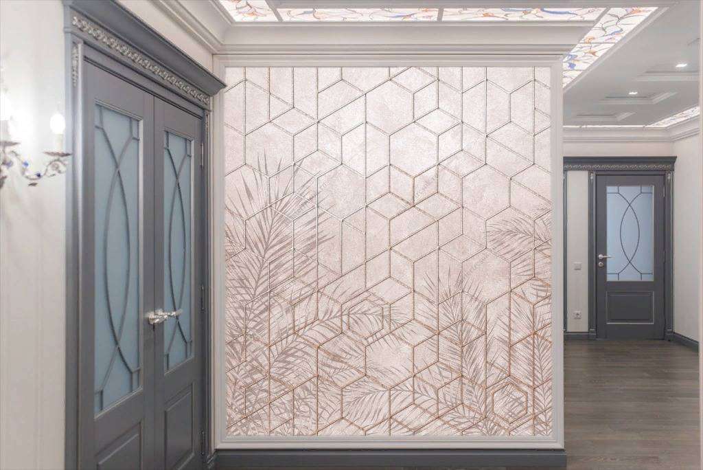 Фотообои в интерьере листья и геометрия  10-774 фото