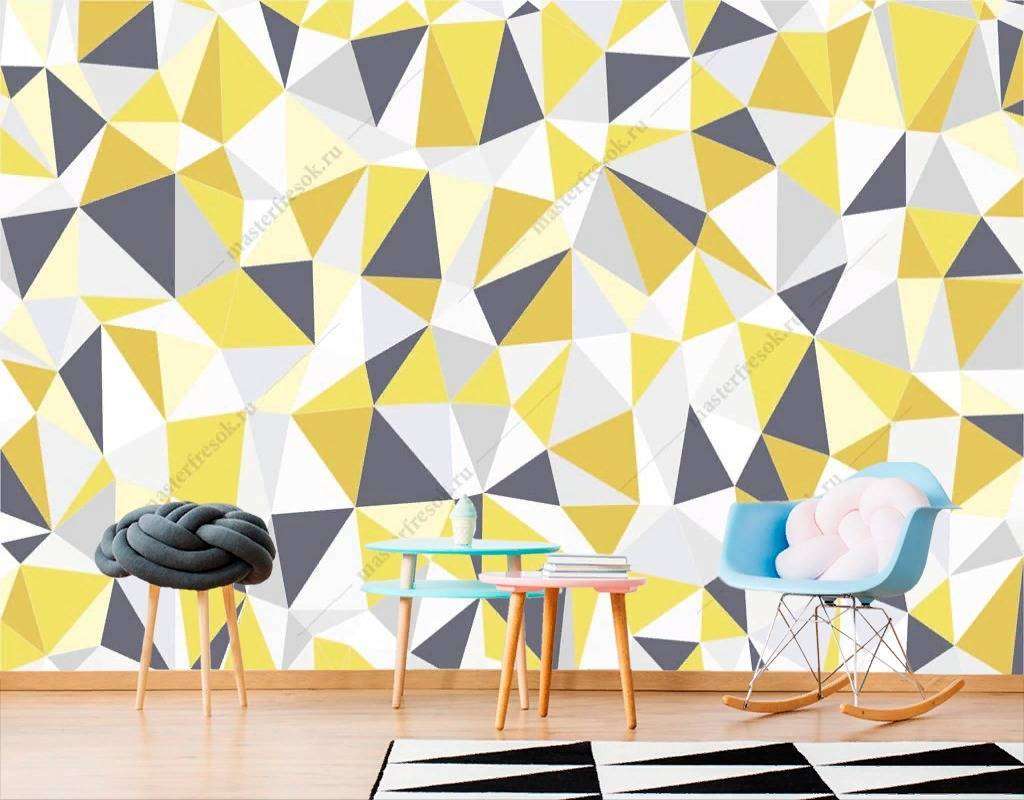 Фотообои в интерьере желто-серые ромбы  9-1193 фото