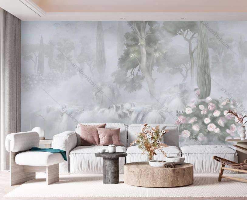 Фотообои в интерьере пейзаж туманный лес  13-386 фото