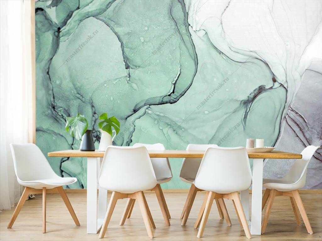 Фотообои Флюид арт зеленая акварель  9-1021