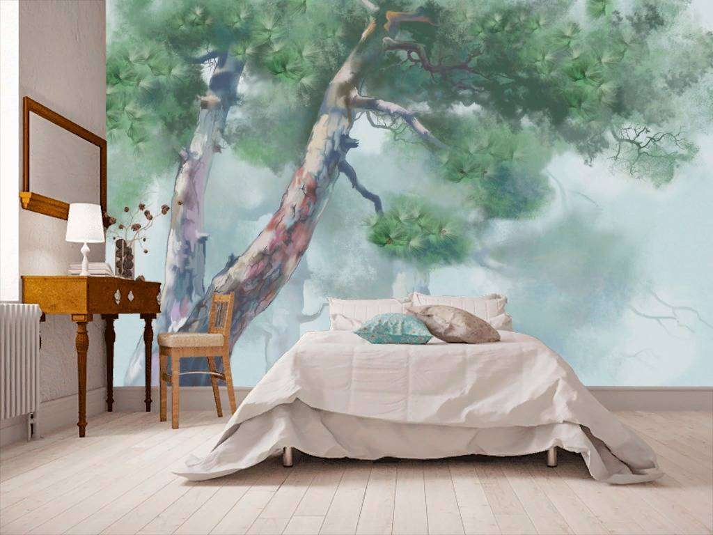 Фотообои в интерьере дерево акварель  13-232 фото