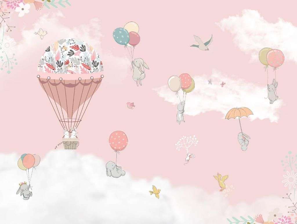 Фотообои в интерьере зайчики в облаках  14-033 фото