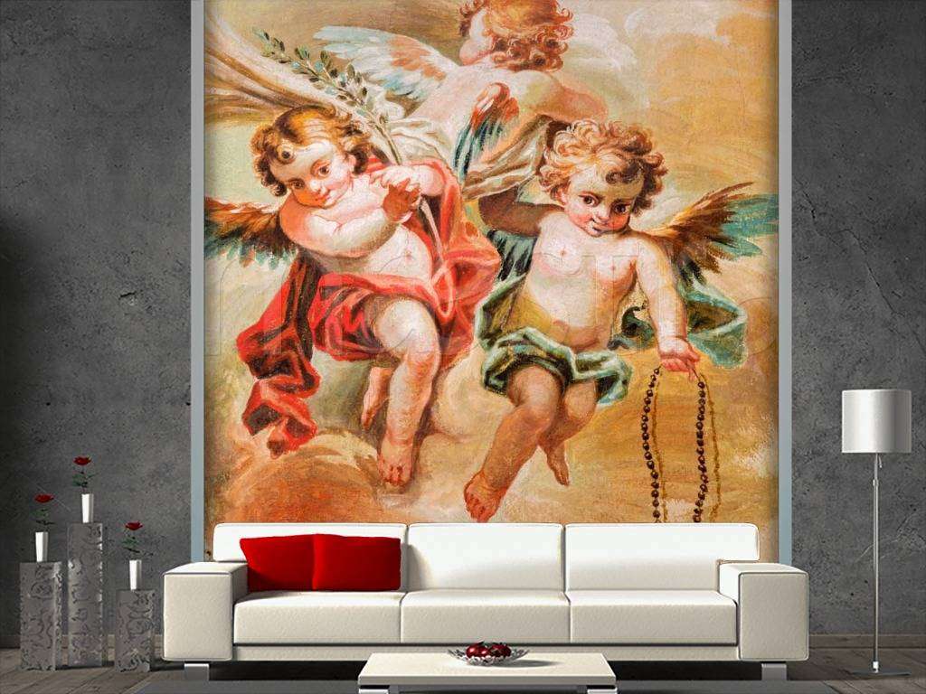 Фотообои в интерьере винтажные открытки с ангелочками  9-300 фото