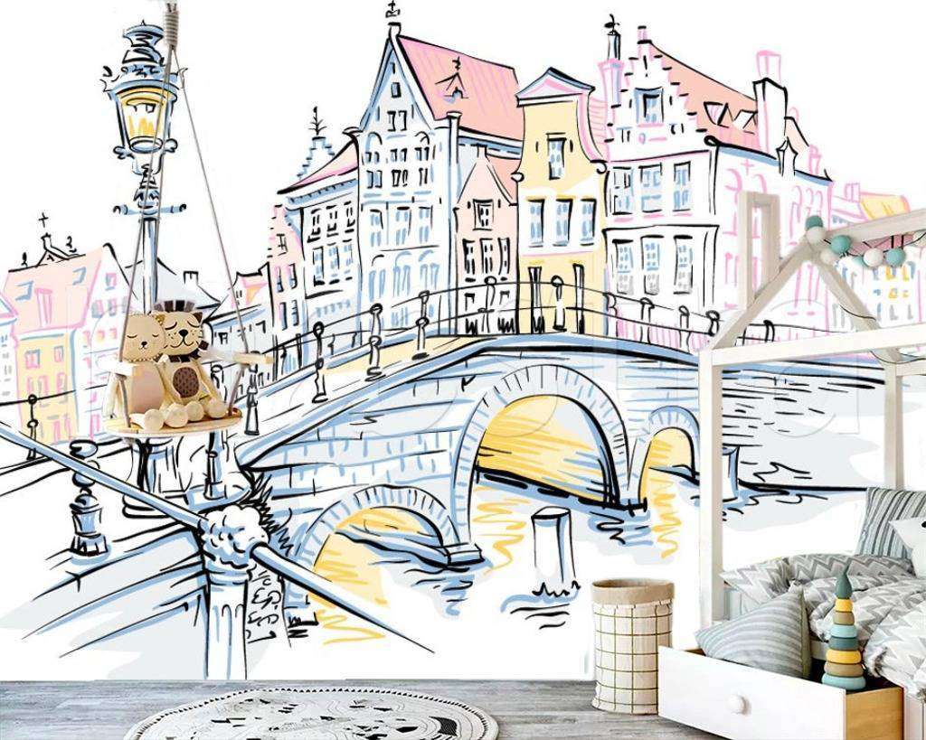 Фотообои в интерьере набережная графика  12-496 фото