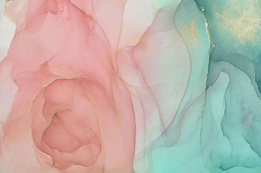 Фотообои в интерьере розово-зеленый флюид  9-1320 фото