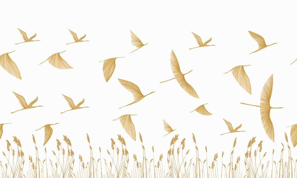 Фотообои в интерьере журавли над колосьями   14-713 фото