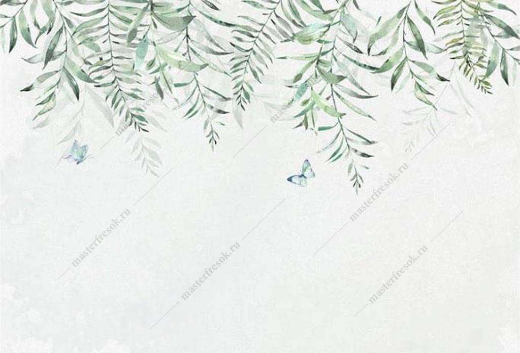 Фотообои в интерьере бабочки в листьях  16-182 фото