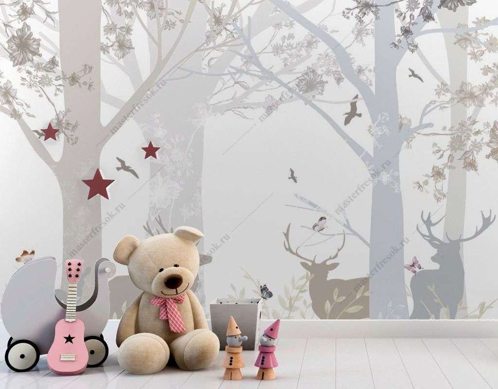 Фотообои в интерьере олени в лесу  14-475 фото