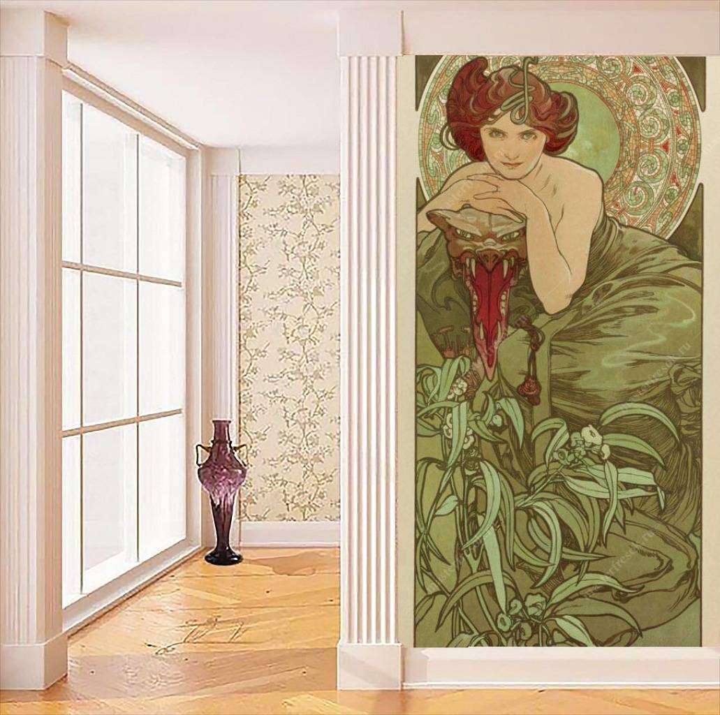 Фотообои в интерьере альфонс мариа муха – изумруд  8-190 фото