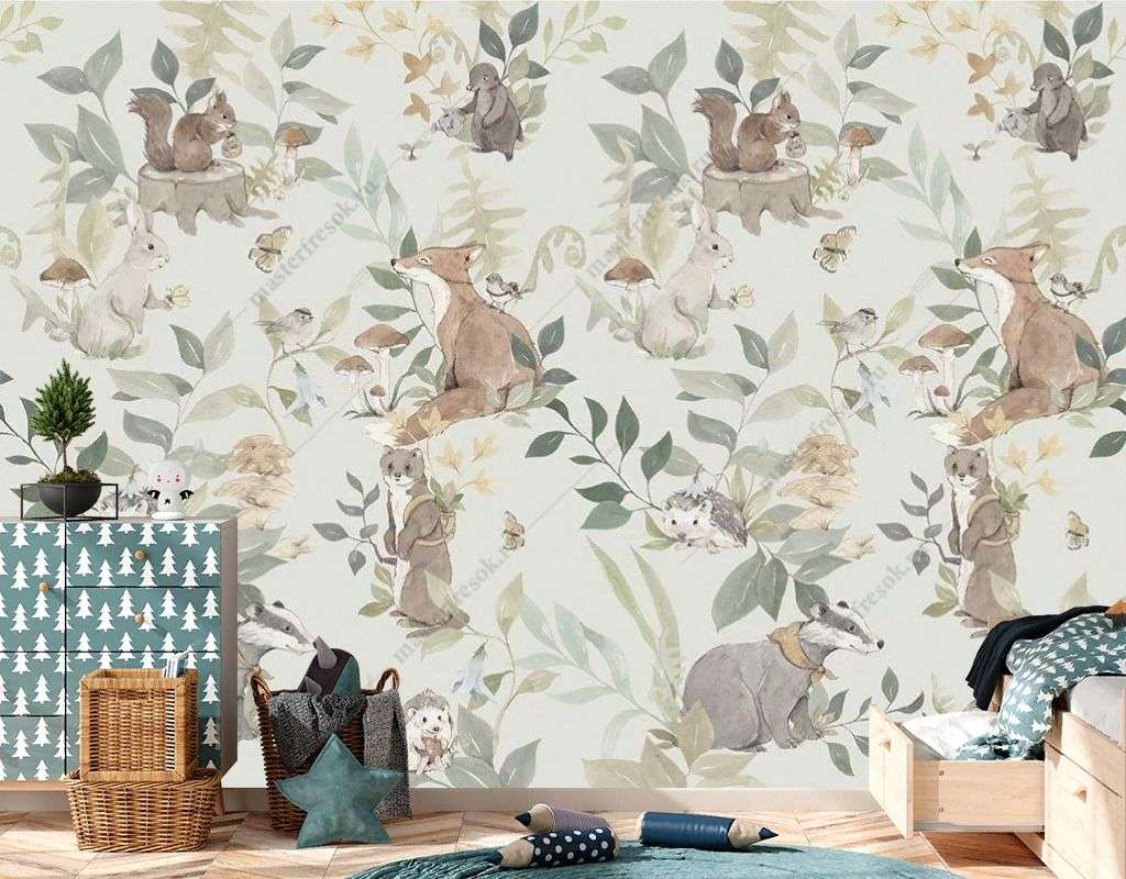 Фотообои в интерьере в детскую паттерн с животными    9-1874 фото