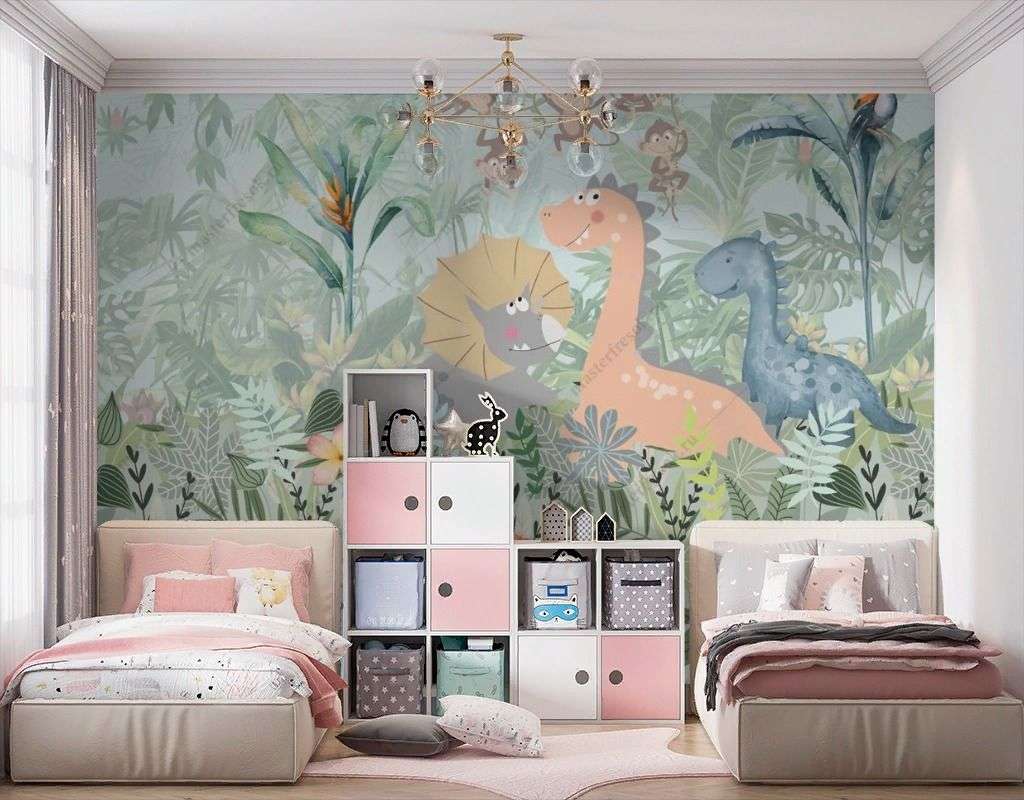 Фотообои в интерьере милые динозаврики  13-502 фото