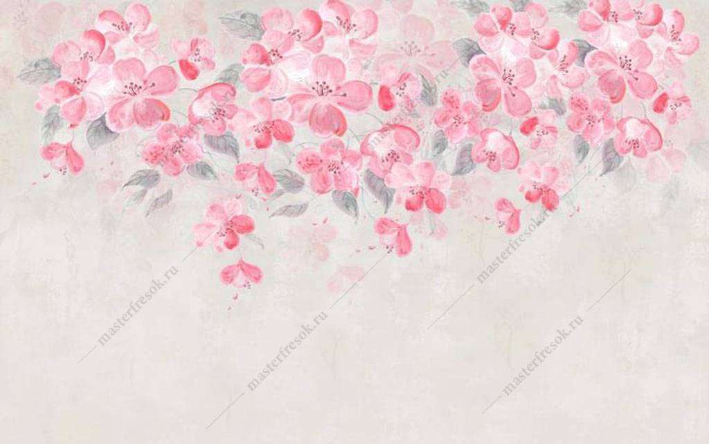 Фотообои в интерьере розовые цветы сакуры  15-947 фото