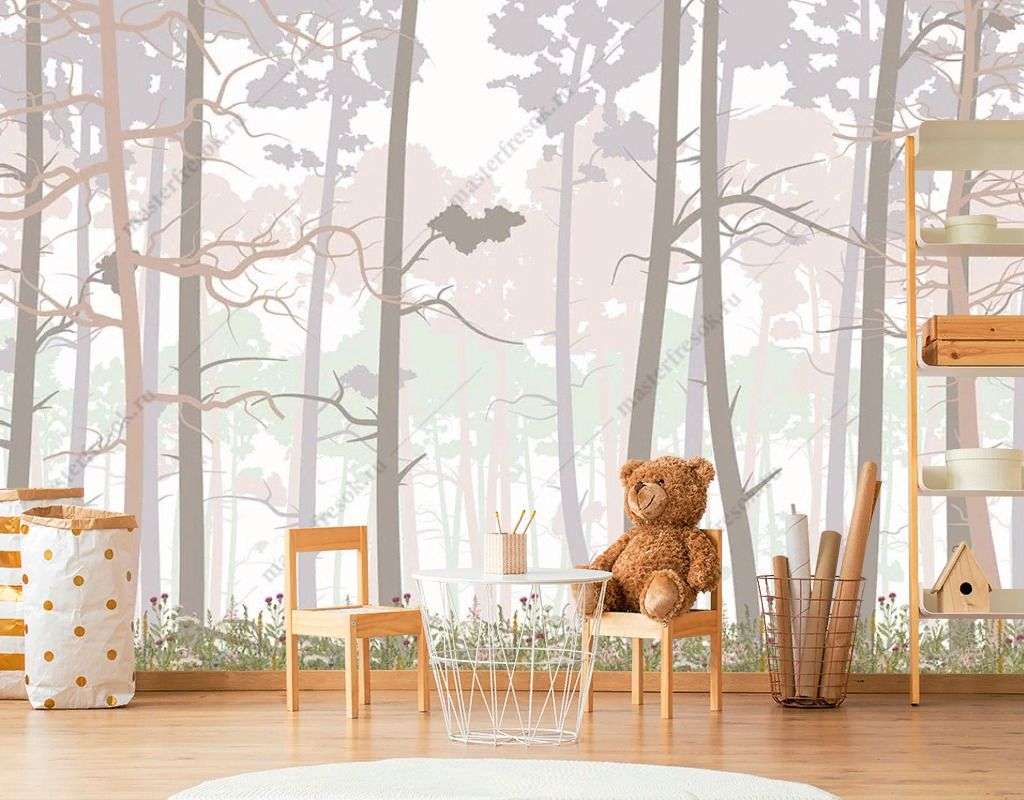 Фотообои в интерьере сказочный лес в дымке  14-459 фото