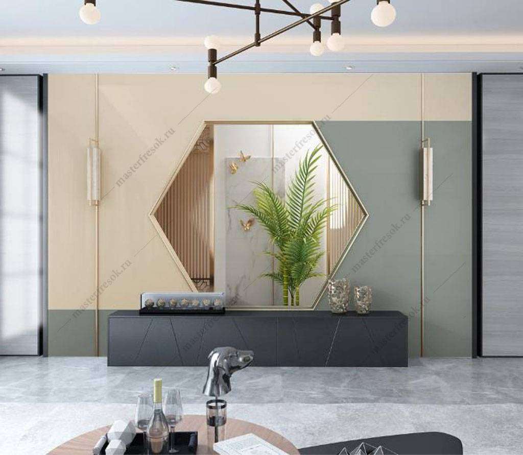 Фотообои в интерьере многоугольное дизайнерское зеркало  16-050 фото