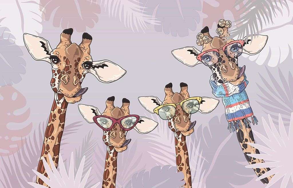 Фотообои в интерьере жирафы, веселая семейка  14-795 фото