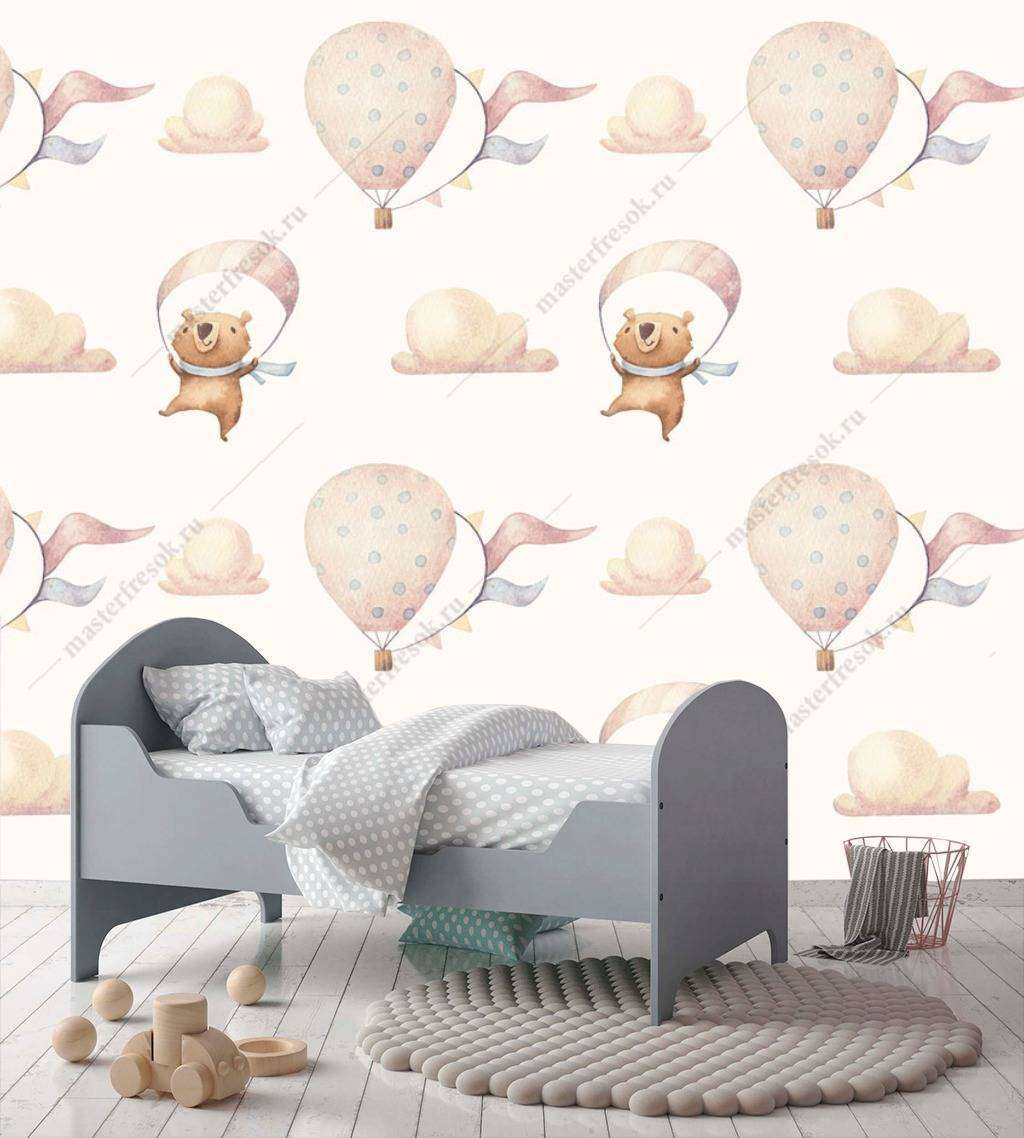 Фотообои в интерьере воздушные шары с мишками  12-726 фото