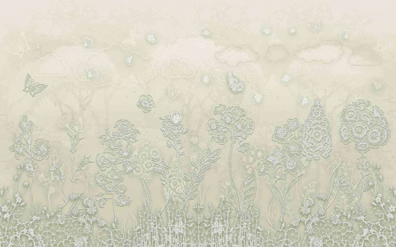 Фотообои в интерьере зеленое поле с цветами  13-120 фото