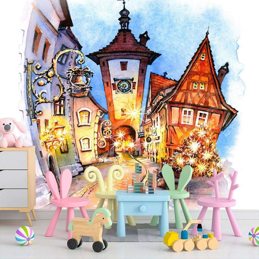 Фотообои в интерьере домики вечером  12-498 фото